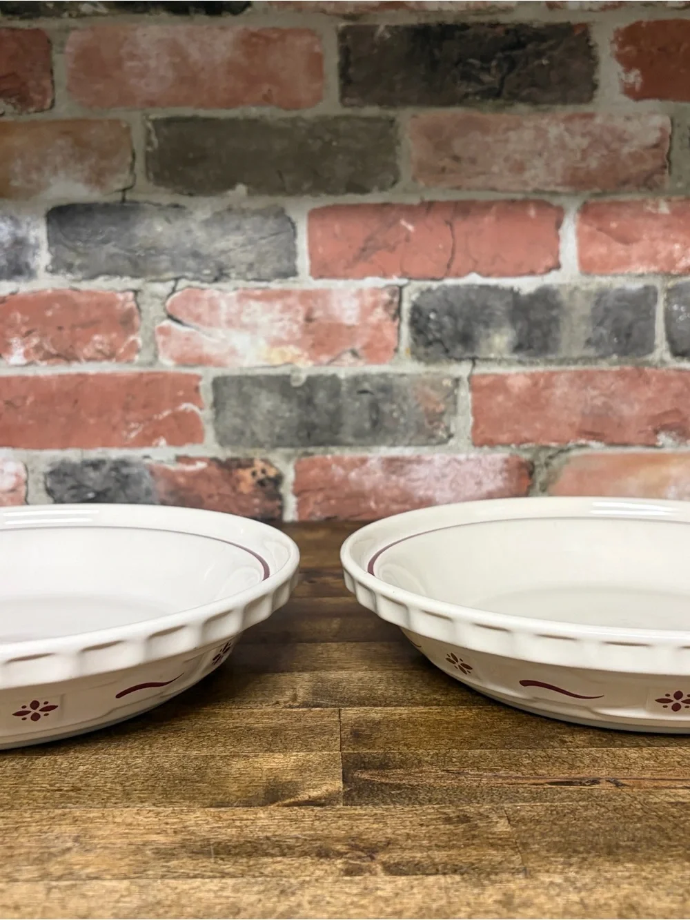 Longaberger Cream pie plates with Plum Motif set of 2